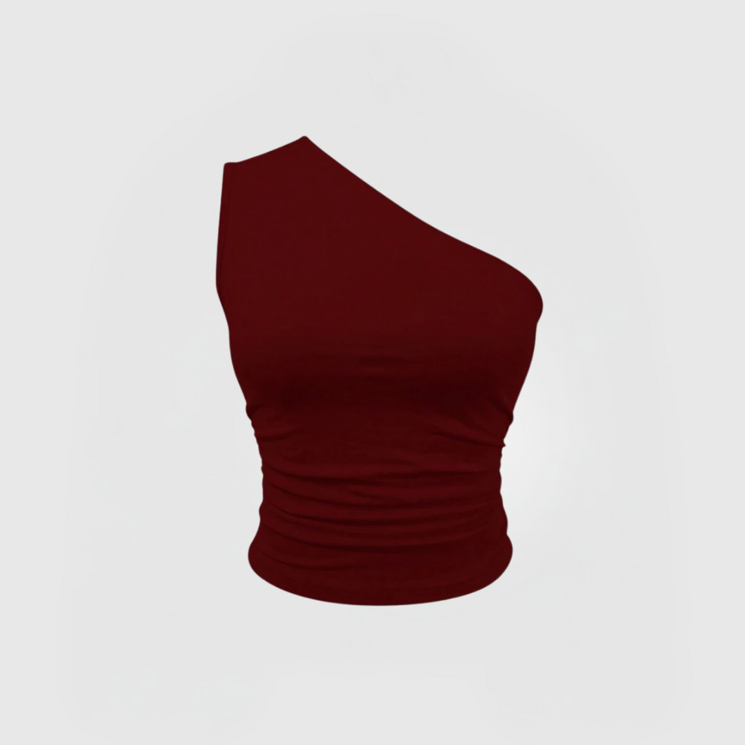 One-Shoulder Ruched Top - Viininpunainen