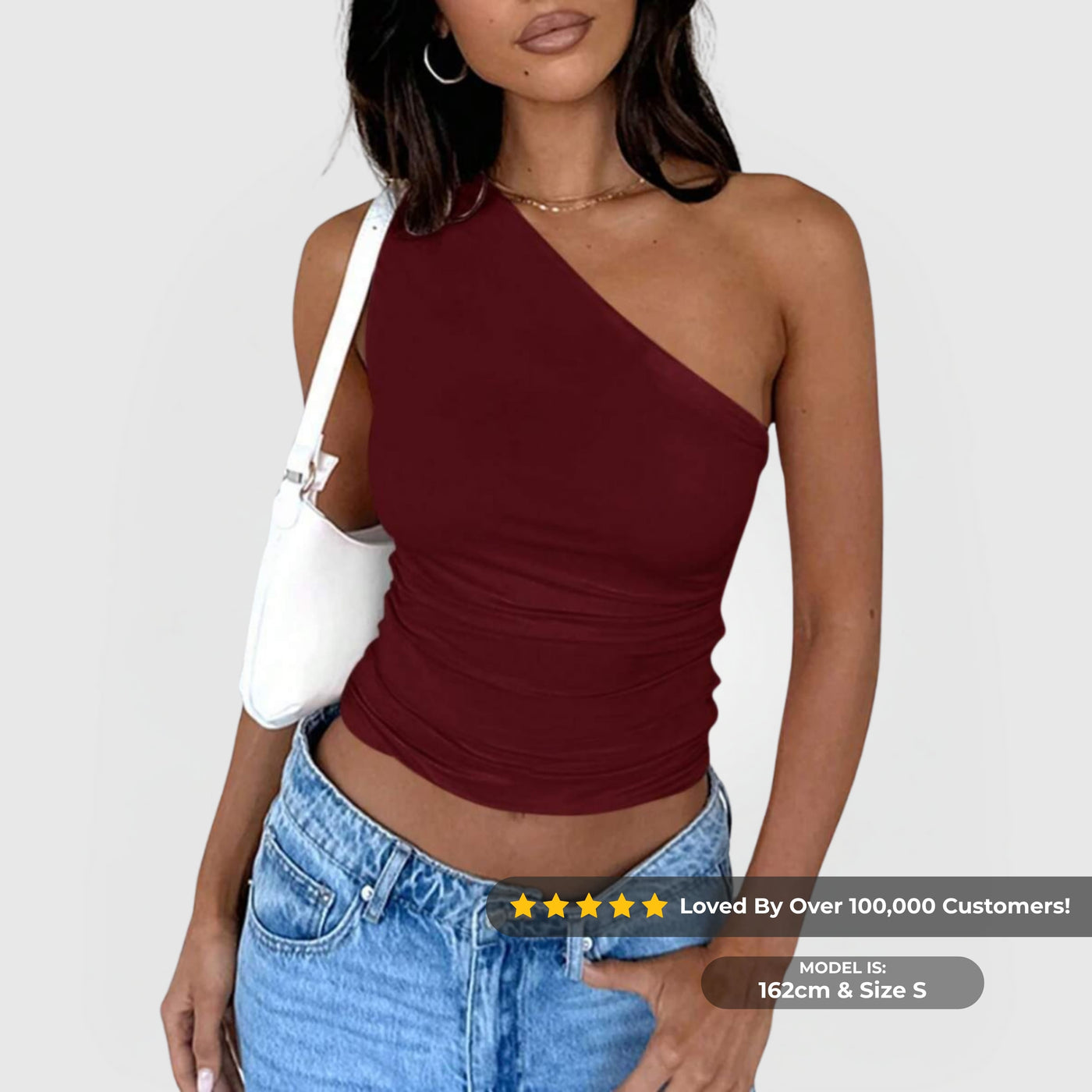 One-Shoulder Ruched Top - Viininpunainen