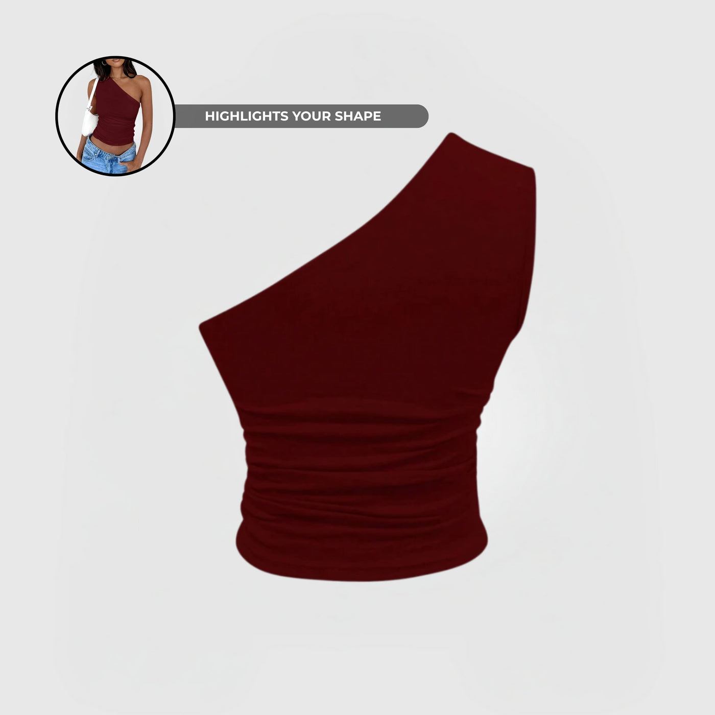 One-Shoulder Ruched Top - Viininpunainen